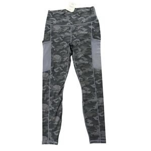 Fabletics PowerHold Green Gray Camo Leggings Womens Medium High Rise Pocket NWT